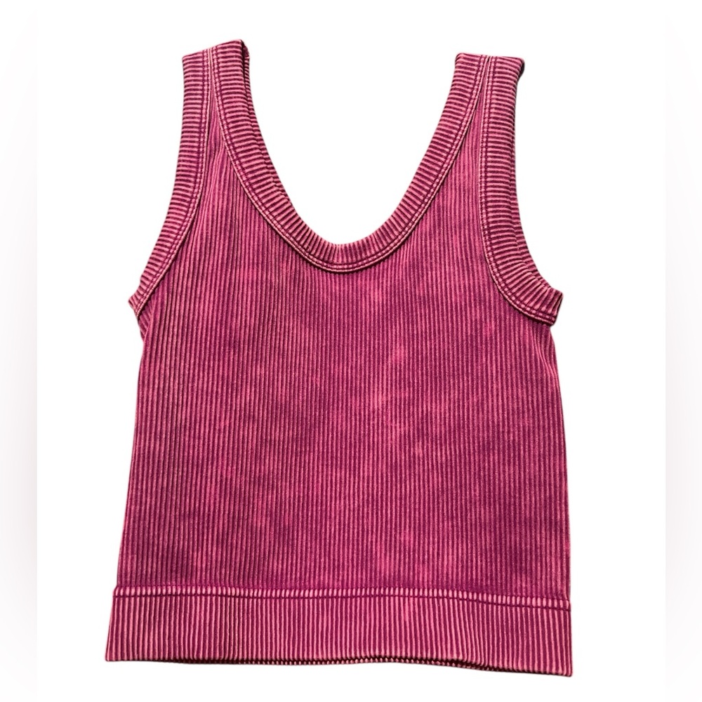 Ribbed Pink Sleeveless Crop Top